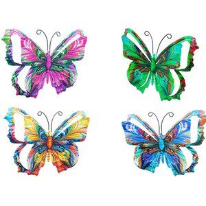 Set of 4 3D Metal Butterfly Wall Art Decorations Garden or Wall Decor 6.7"x4.5"